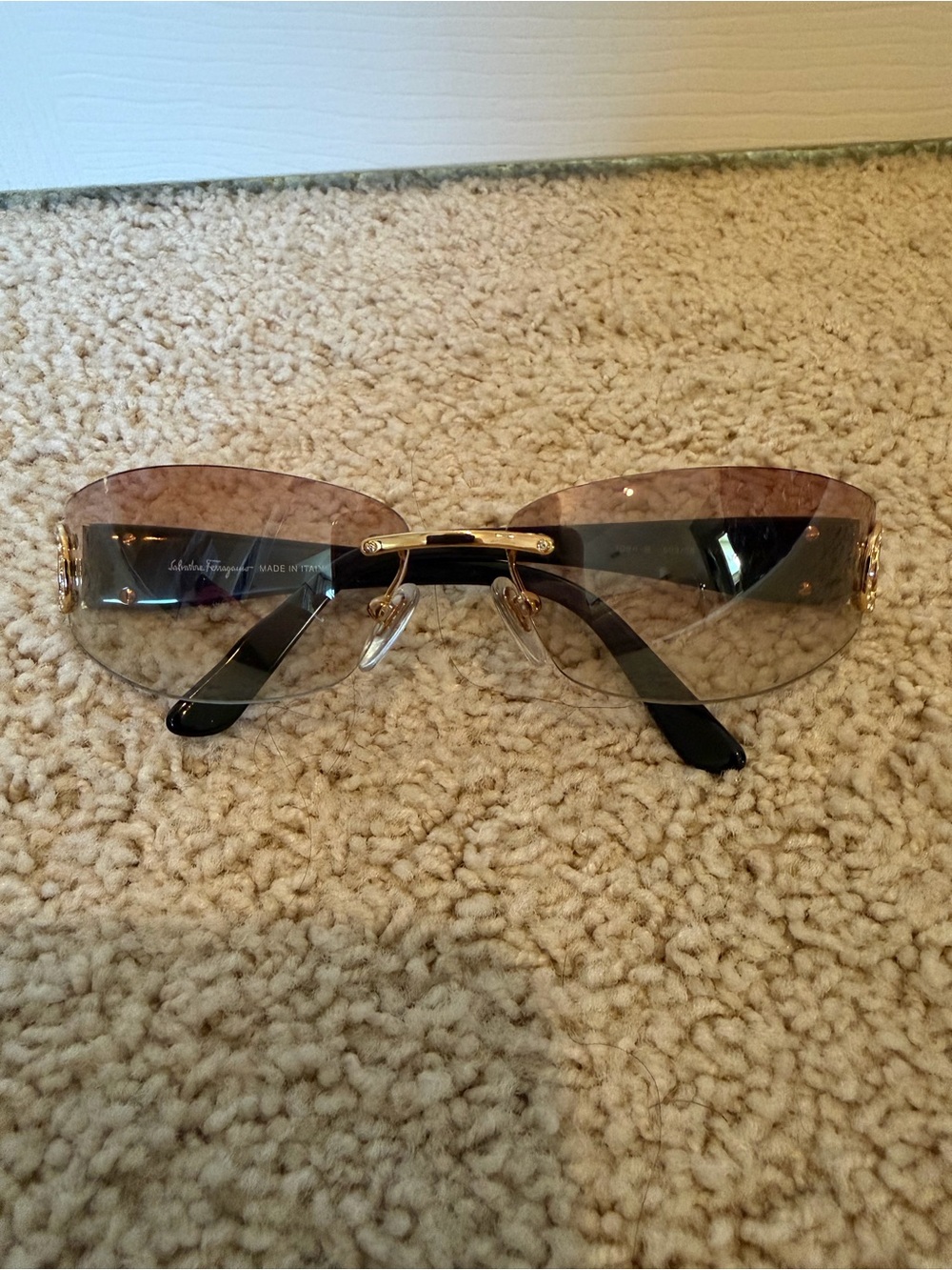 Vintage Salvatore Ferragamo Y2K Rimless Rhinestone Wrap Sunglasses 1084-B